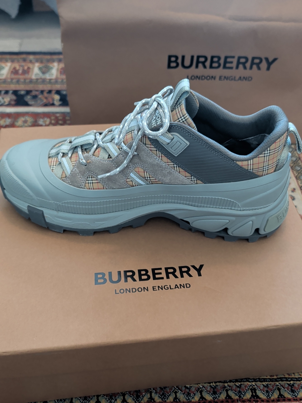 Burberry Beige Check Leather & Rubber Trail Sneaker